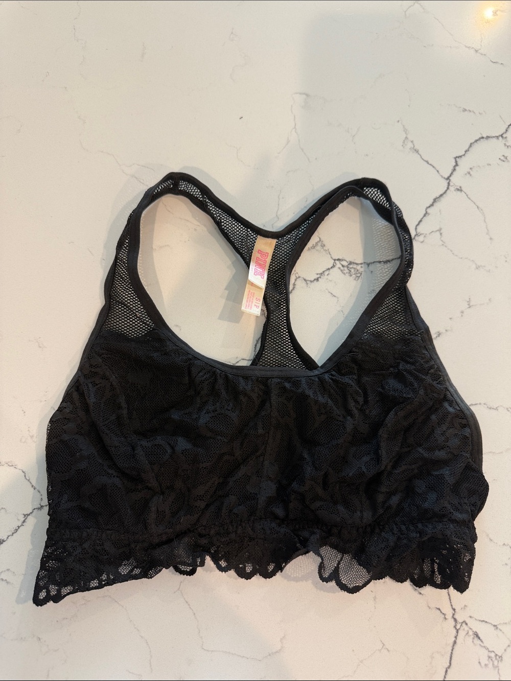 PINK Victoria's Secret Black Lace Mesh Racerback Bralette